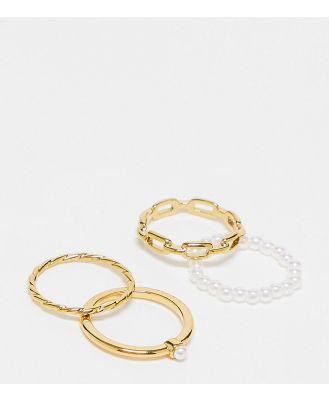 Orelia 18K gold plated pearl and chain link rings multipack