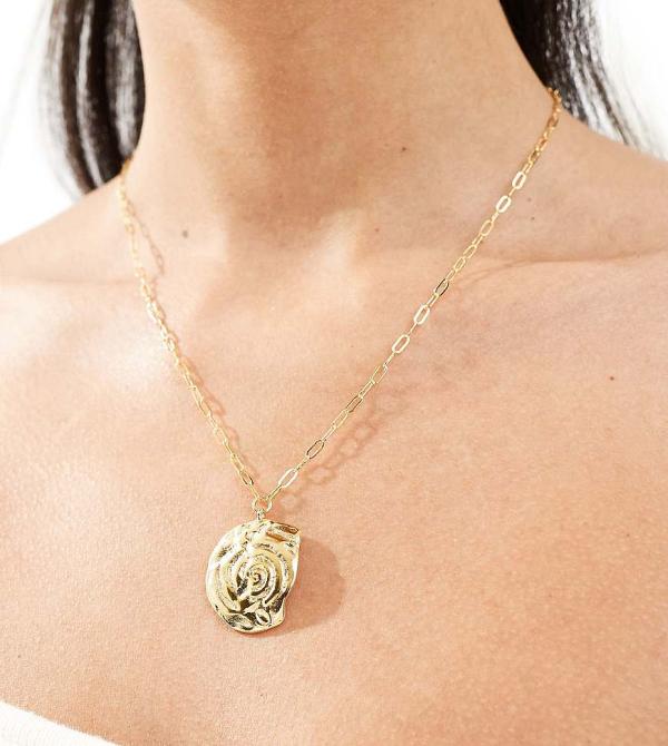 Orelia gold plated molten shell medallion necklace in pale gold