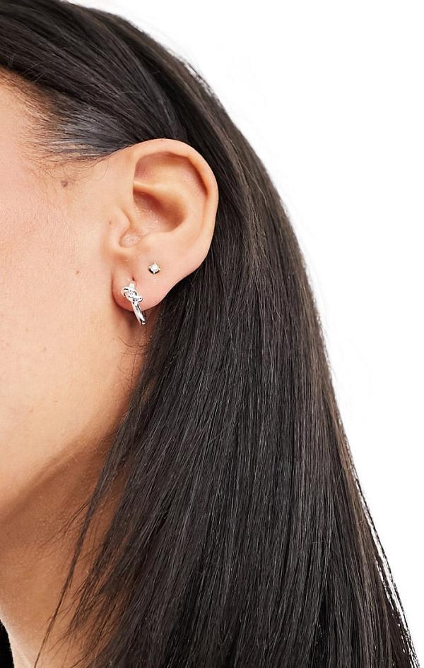 Orelia sterling silver knot huggie hoop earrings