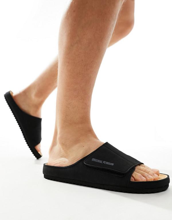 Original Penguin velcro strap sandals in black