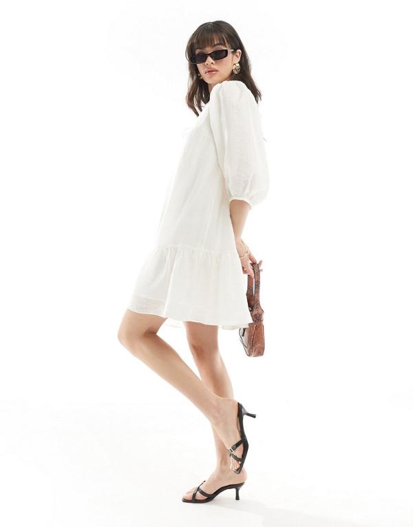 & Other Stories floaty mini dress with bow tie detail and tiered hem in white