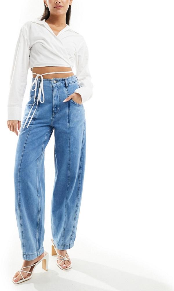 & Other Stories high waist tapered barrel leg jeans in mid blue