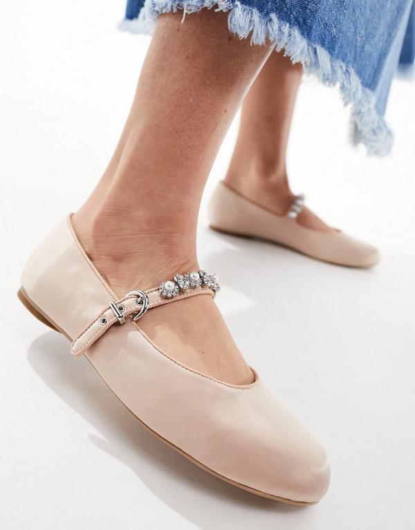 & Other Stories satin ballet pumps with embellishments in pale pink