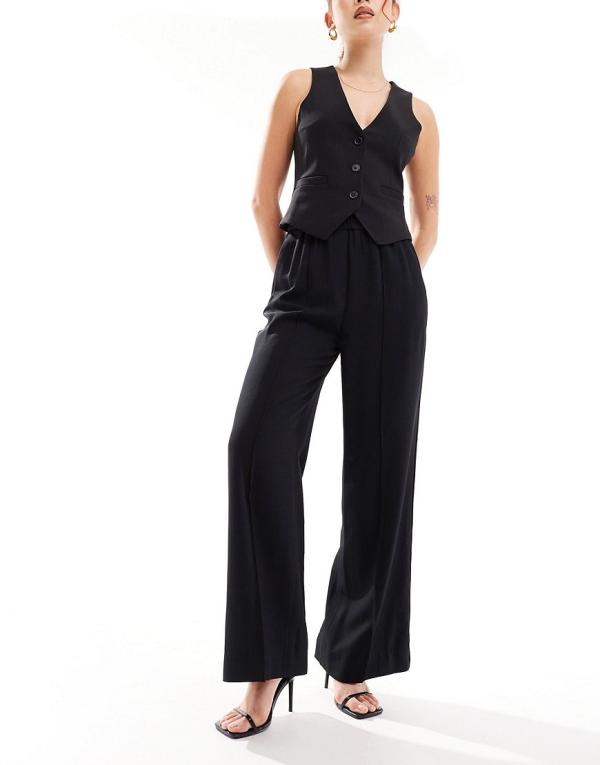 & Other Stories straight leg pants with frill edge waist in black