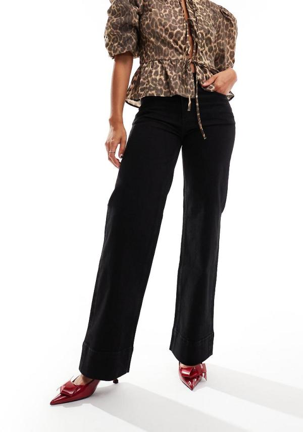 & Other Stories stretch wide leg jeans with double back belt loops in black