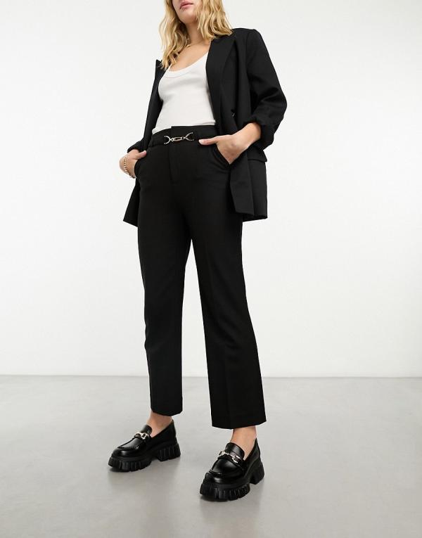 & Other Stories stretch wool blend pants with self-belt detail in black