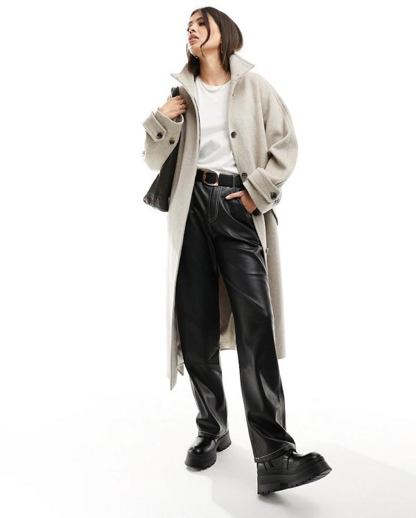 & Other Stories wool blend relaxed belted trench coat with stand up collar in beige-Neutral