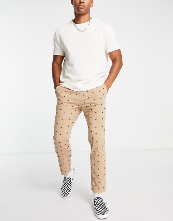 Pacsun flower embroidered pants in beige-Multi