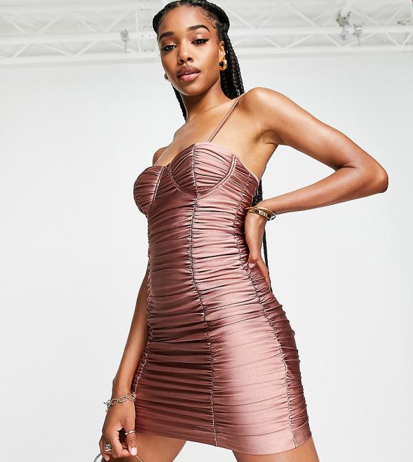 Parisian Tall ruched bust cup mini bodycon dress in dusky pink