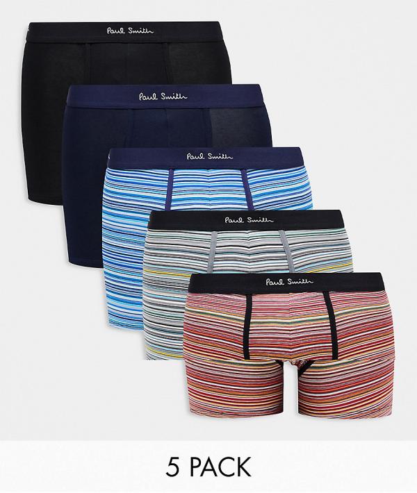 Paul Smith 5 pack trunks in blue navy stripe with logo waistband