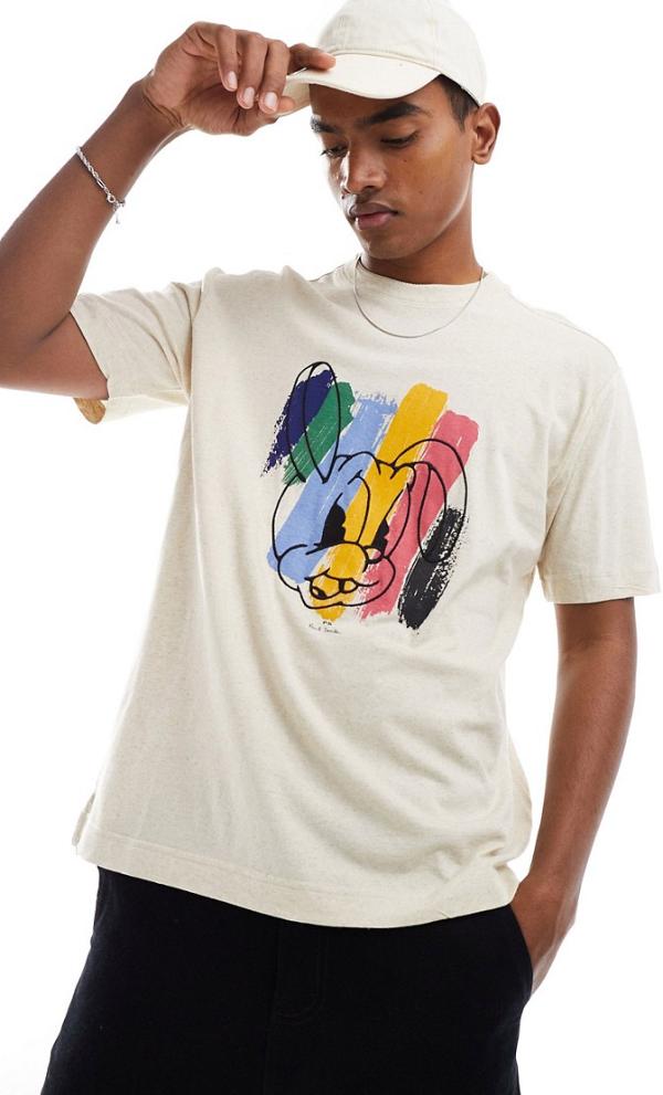 Paul Smith t-shirt with paint rabbit print in cream-White