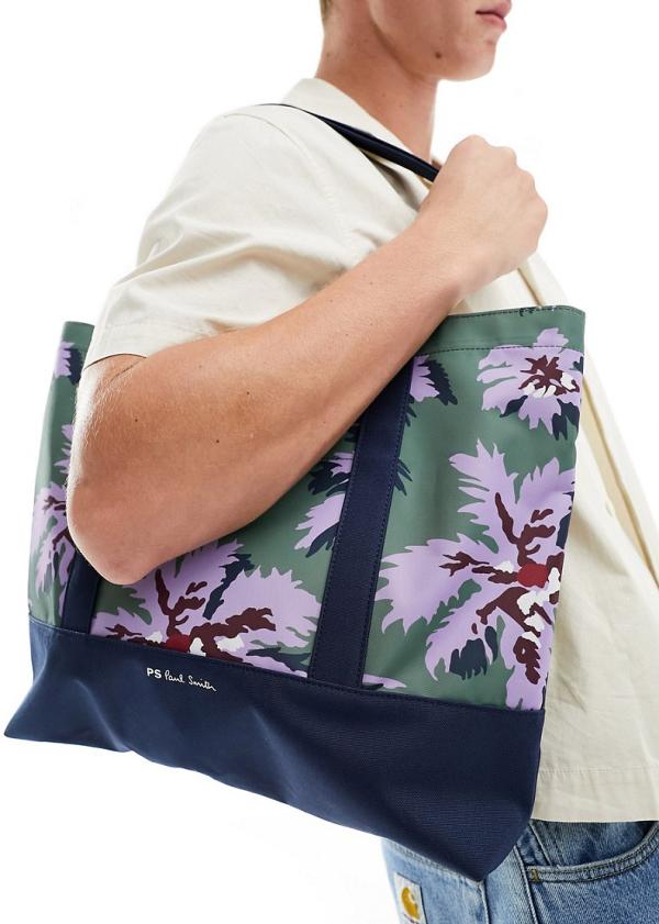 Paul Smith tote bag with floral print in navy green purple