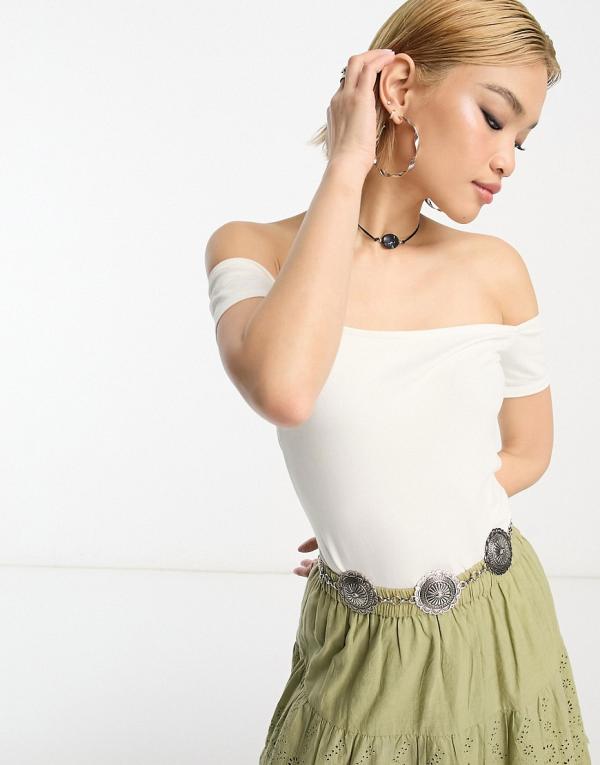 People Tree off shoulder jersey top in white