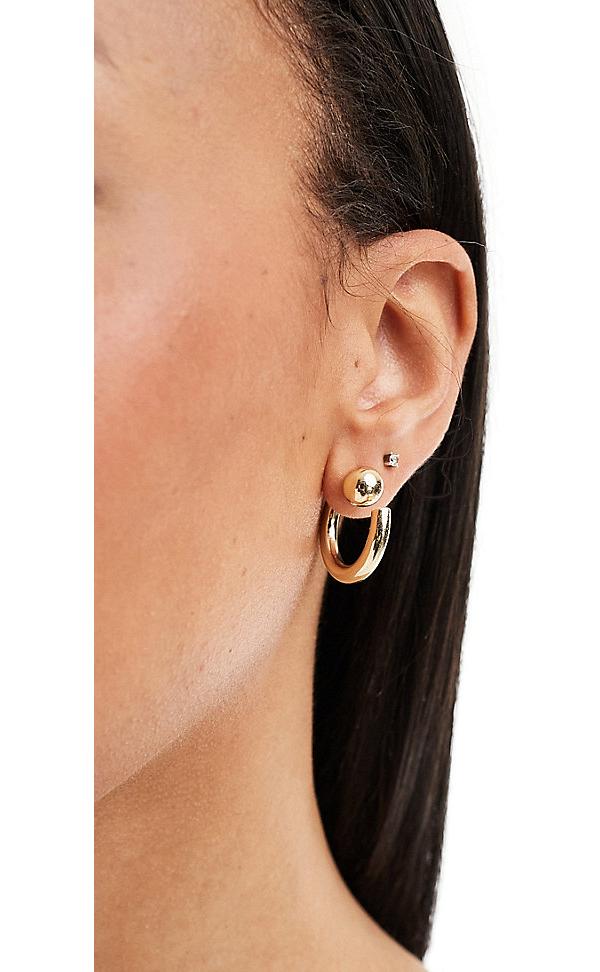 Pieces 18k plated studded ball front hoop earrings in gold