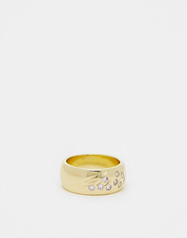 Pieces plated gift boxed chunky ring with scattered diamantes in gold