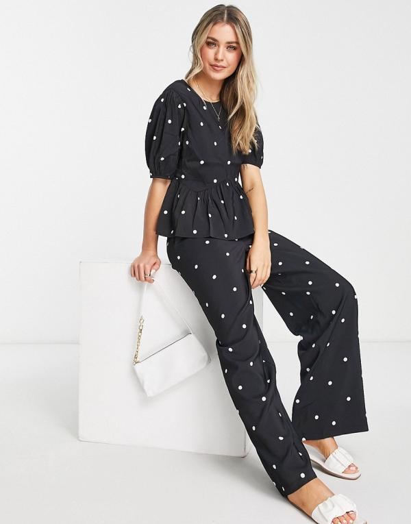 Pieces wide leg pants in black polka dot (part of a set)