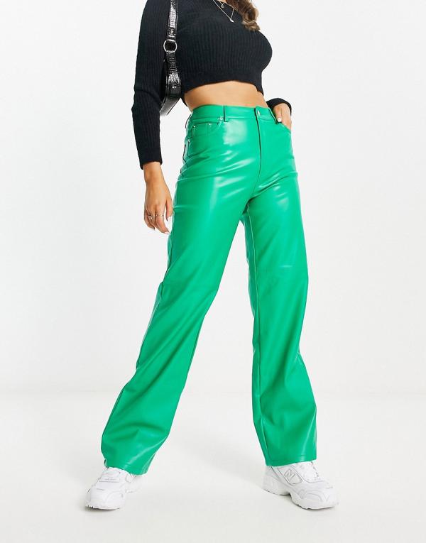 Pimkie high waisted faux leather straight leg pants in green