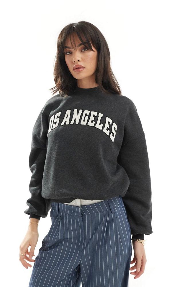Pimkie LA motif sweatshirt in dark grey