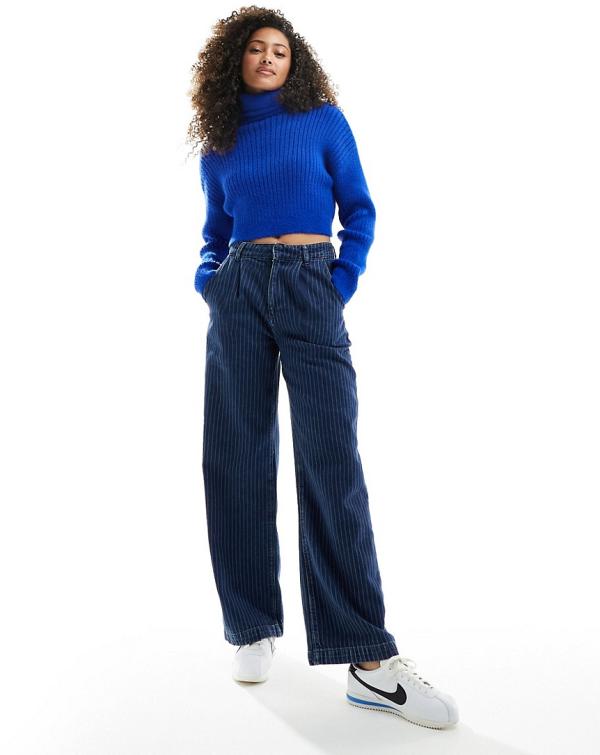 Pimkie roll neck ribbed cropped jumper in blue