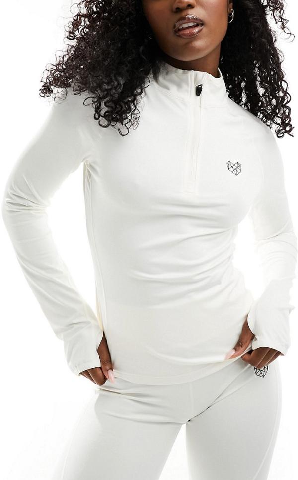 Pink Soda Sport Vista half zip long sleeve t-shirt in cream-White