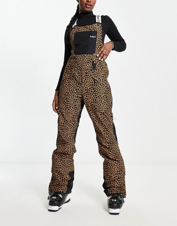 Planks Fun-garees Bib Pant in brown/leopard print - Exclusive to ASOS