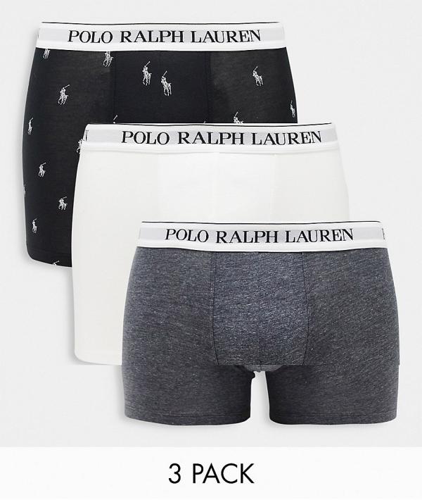 Polo Ralph Lauren 3 pack trunks in black/grey/white with all over pony logo