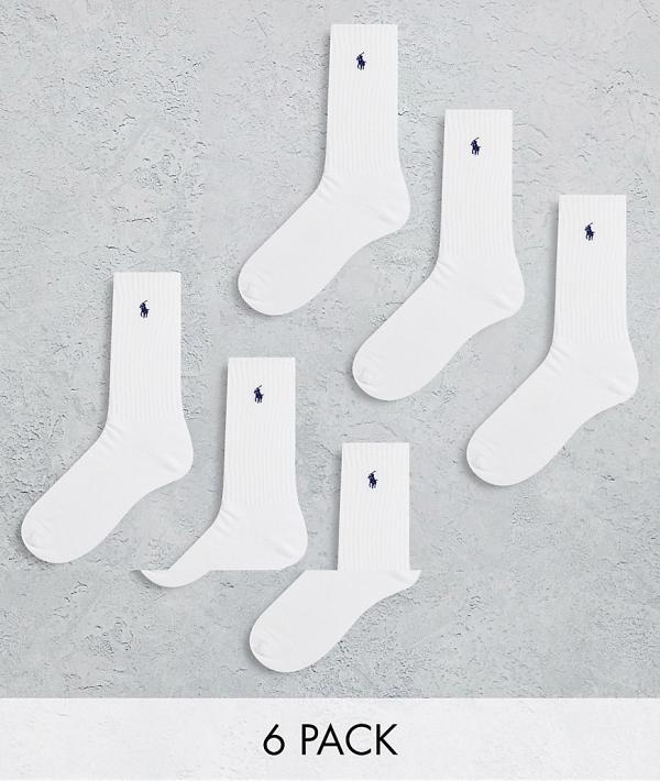 Polo Ralph Lauren 6 pack sport socks in white with pony logo