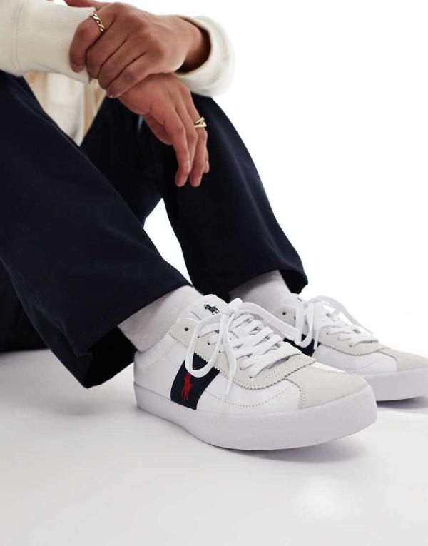 Polo Ralph Lauren Court Vulc leather suede mix sneakers in white and navy