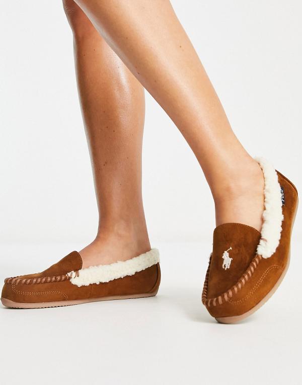 Polo Ralph Lauren Declan moccasin slippers in brown and cream