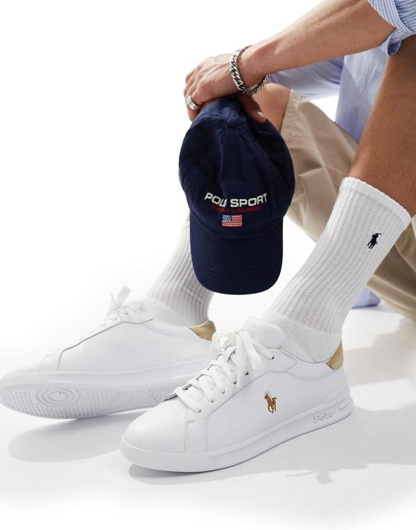 Polo Ralph Lauren Heritage Court sneakers in white with tan heel tab