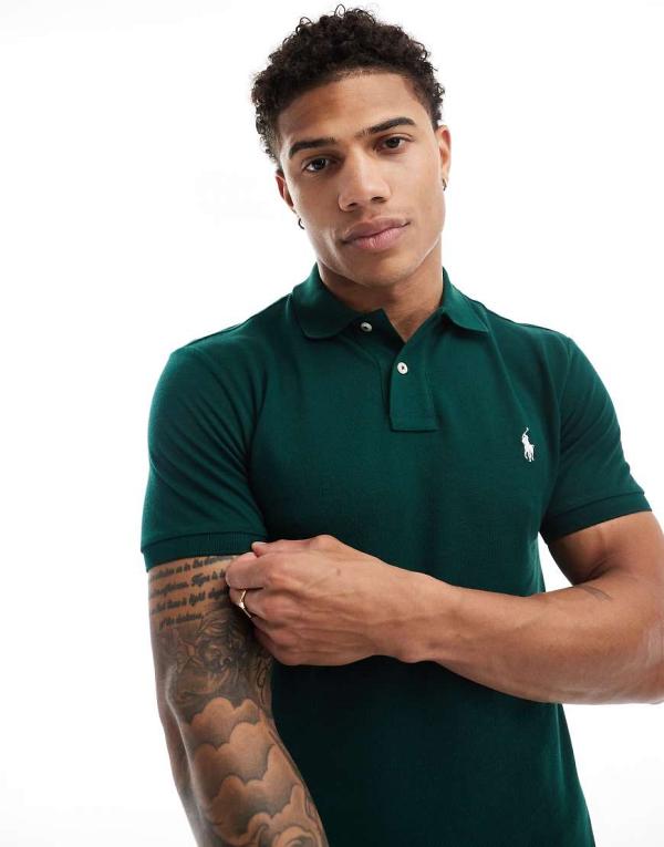 Polo Ralph Lauren icon logo slim fit pique polo in dark green