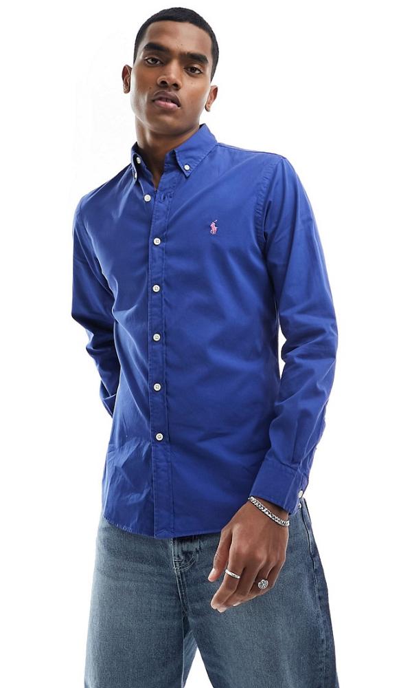 Polo Ralph Lauren icon logo twill shirt slim fit in royal blue