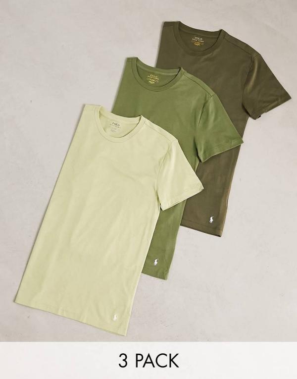 Polo Ralph Lauren loungewear 3 pack t-shirts in olive green with pony logo-Black