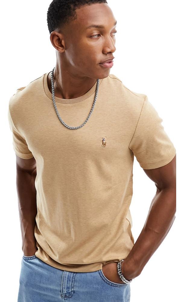 Polo Ralph Lauren multi icon logo pima cotton t-shirt in camel marl-Neutral