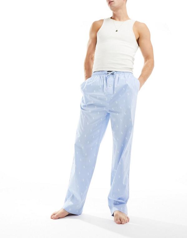 Polo Ralph Lauren pyjama pants with all over logo in light blue