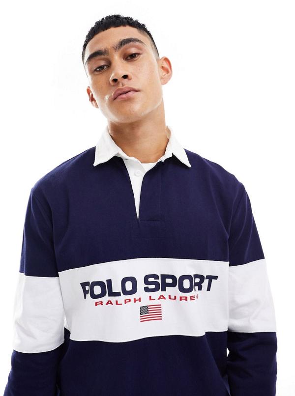 Polo Ralph Lauren Sport Capsule chest panel logo rugby shirt in navy