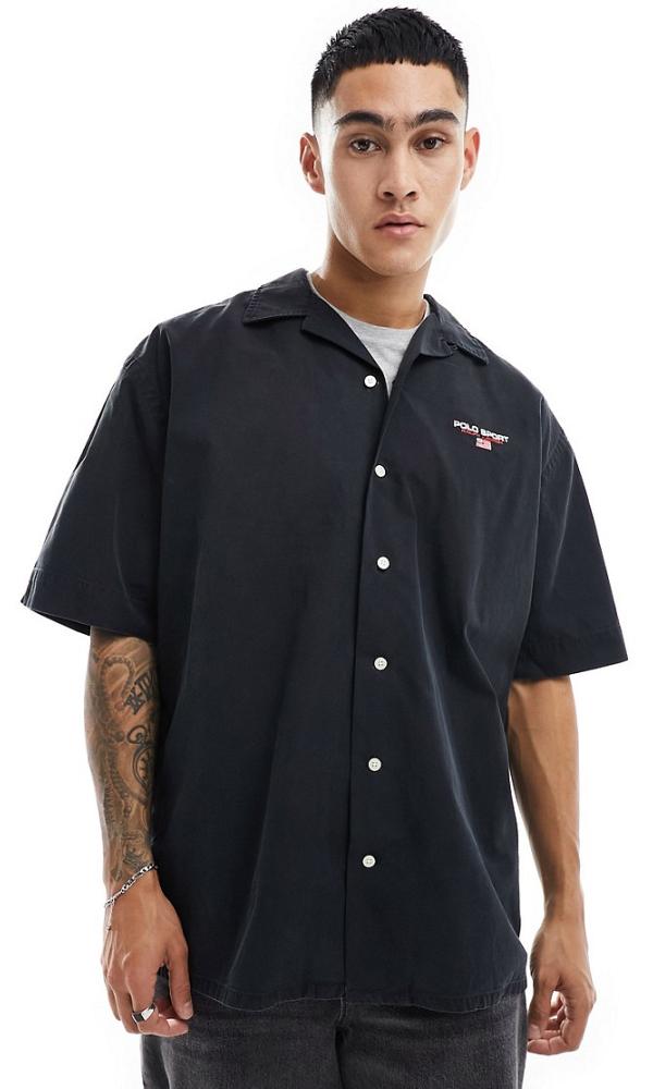 Polo Ralph Lauren Sport Capsule logo pocket short sleeve chino shirt oversized fit in black