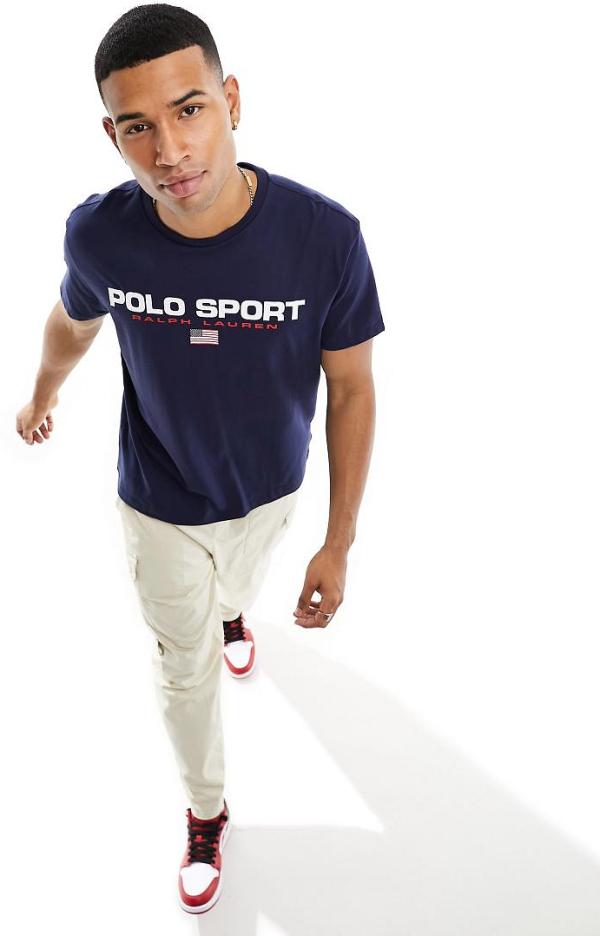 Polo Ralph Lauren Sports capsule flag logo t-shirt classic oversized fit in navy