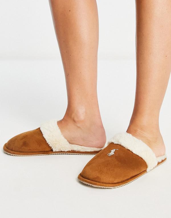 Polo Ralph Lauren Summit Scruff II mule slippers in tan and cream-Brown