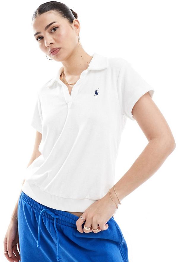 Polo Ralph Lauren towelling polo shirt with logo in white