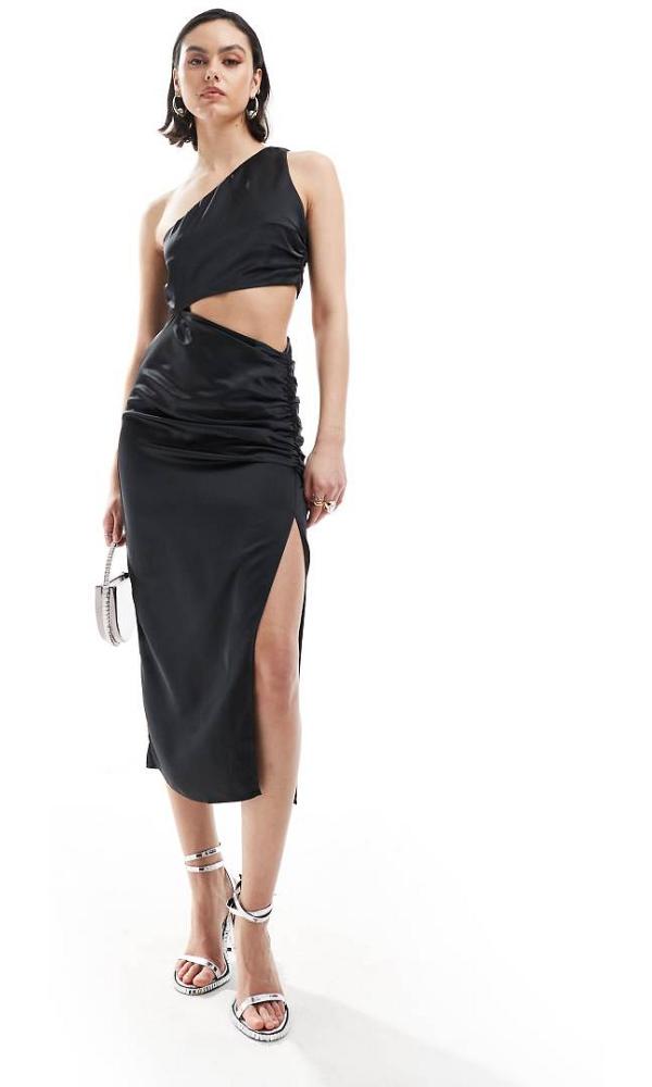 Pretty Lavish one shoulder cut out midi dress in black