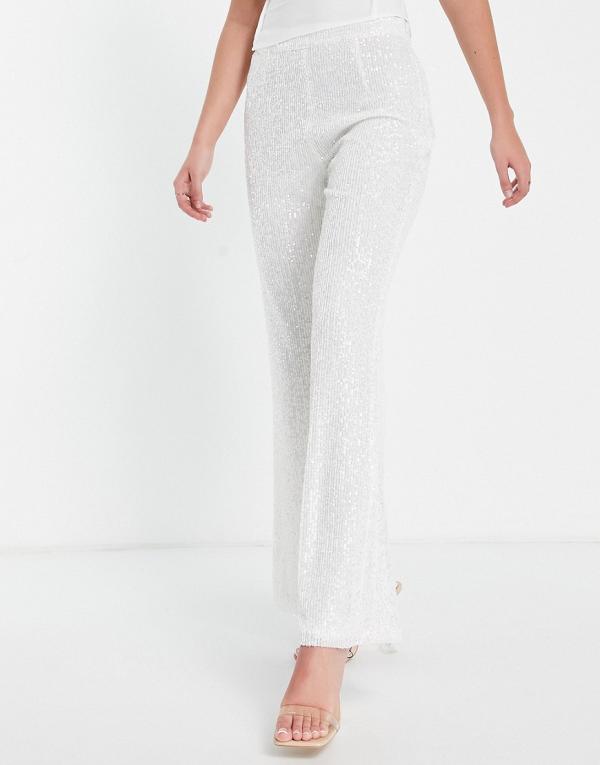 Pretty Lavish pants in all over white sequin (part of a set)