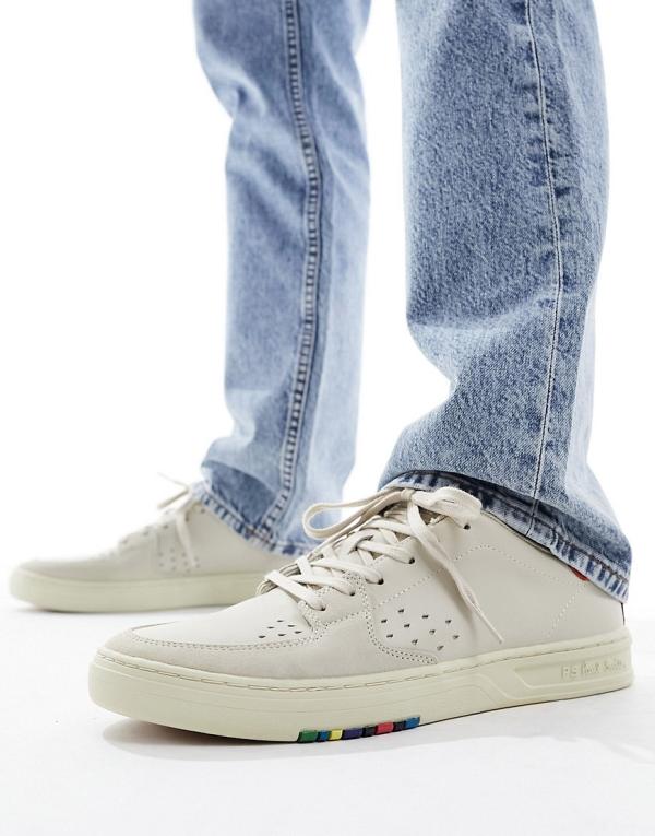 PS Paul Smith Cosmo perforated red spoiler leather sneakers in off white