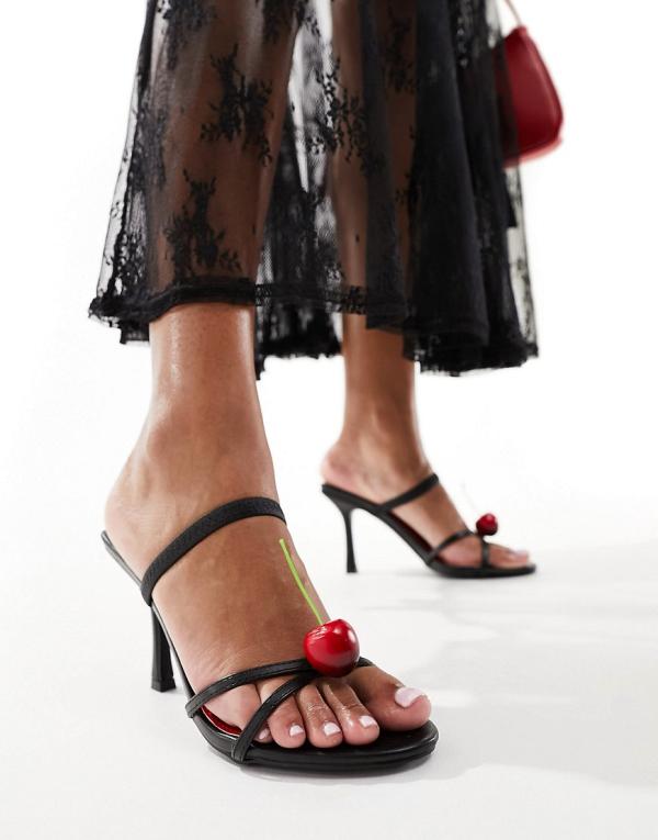 Public Desire Cherish strappy heeled sandals with cherry in black