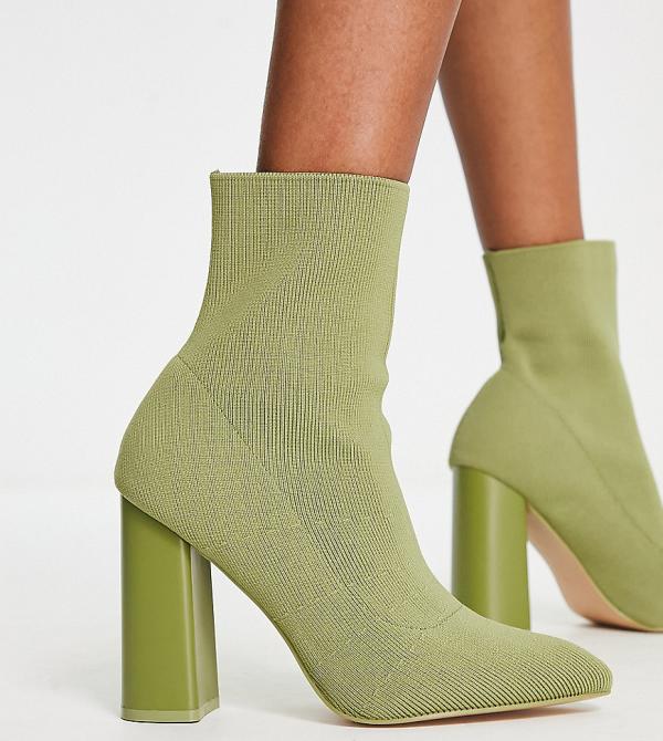 Public Desire Exclusive Loyal heeled knitted sock boots in green