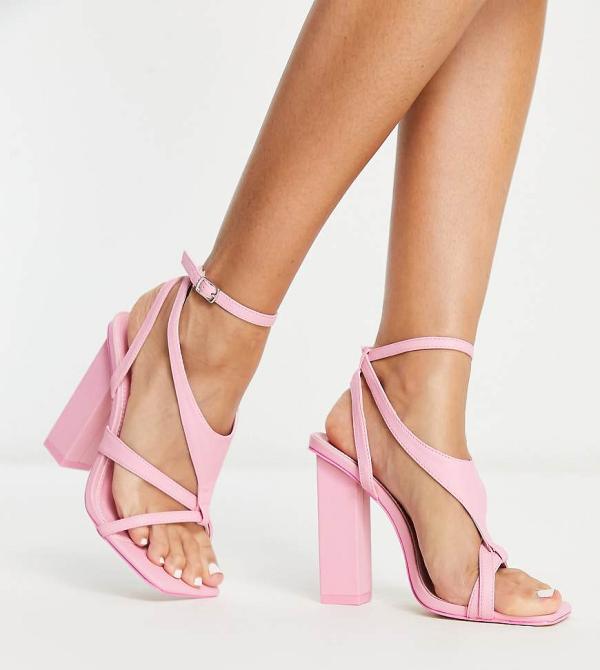 Public Desire Wide Fit Bring It block heeled sandals in pink