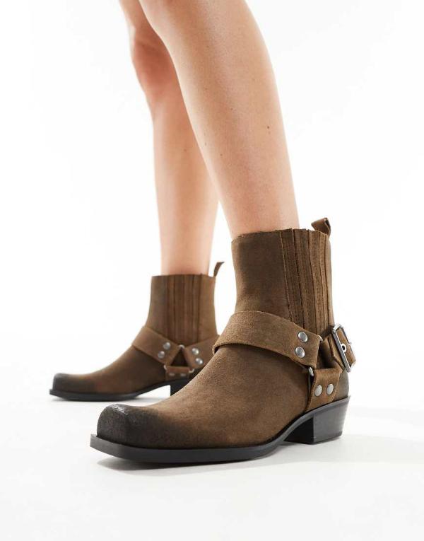 Pull & Bear ankle boots with buckle detail in brown