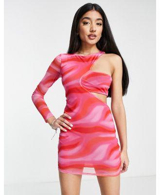 Pull & Bear asymmetric one-shoulder cut-out bodycon mini dress in pink