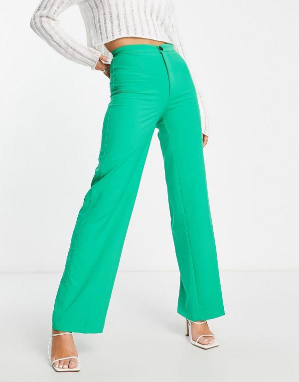 Pull & Bear high waisted tailored straight leg pants in green