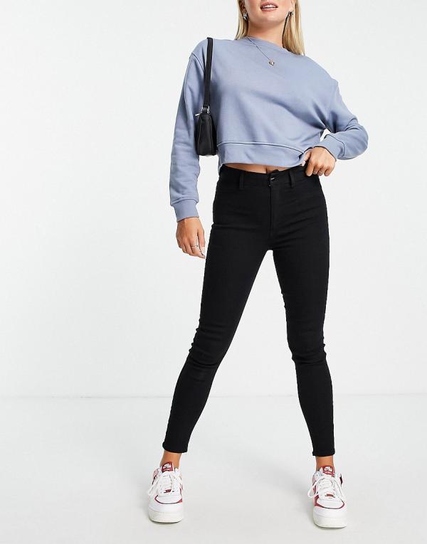 Pull & Bear high waisted ultra skinny basic jeans in black